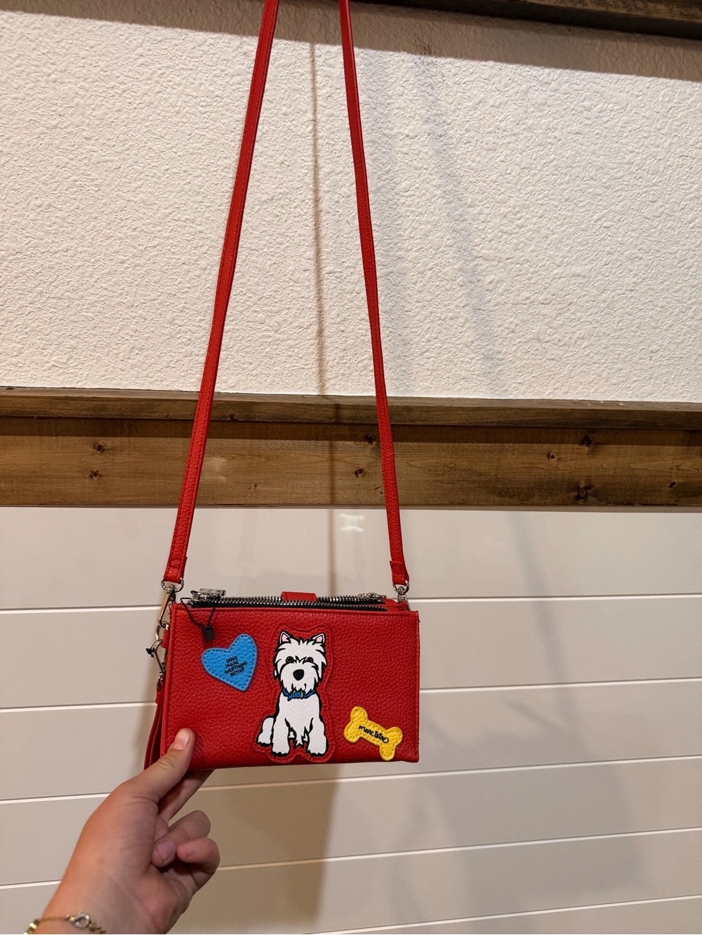 Red Dog Patch Crossbody Bag with Playful Patches